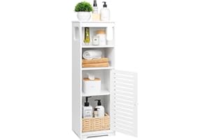 UTOKON Bathroom Cabinet Waterproof, White Storage Cabinet Floor Standing Home Storage Furniture Shelf,Suitable for Toilet Bedroom Kitchen Living Room (RD)