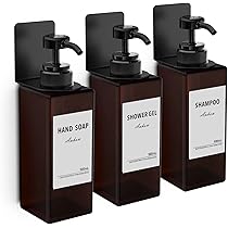 Set 3 Dispenser Sapone Da Muro Senza Forare - Capacit&agrave; 500 Ml, Con Etichette, Per Bagno, Doccia E Cucina - Nero