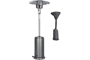 MaxxGarden Chauffage de terrasse à gaz 13 Kw avec détendeur, Tuyau de gaz, roulettes et Housse de Protection, 210 cm de Hauteur Gris