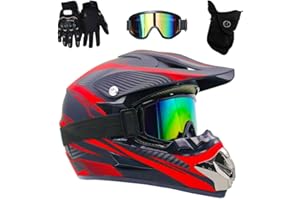 HNGKGJBL Cool Casque de Motocross Intégral, Casque Cycliste pour Enfants, avec Goggle Gants Masque, Casques de VTT BMX Downhill Mountain Bike Quad, Approuvé par Le Dot
