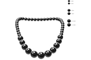 Soul-Cats Women's Pearl Necklace + 3 Pairs of Stud Earrings in Red, White or Black