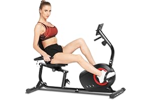 ANCHEER Cyclette Orizzontale Magnetico con Sella Regolabile, 8 Livelli di Resistenza, Sensori di Pulsazione Integrati,Supersilenzioso per Allenamento di Recupero,Max 130kg