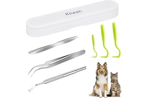 Kiiwah 6 pcs Tire Tique, Pince à Tique de en Acier Inoxydable, Crochet Tiques en Plastique avec Boîte de Rangement pour Chiens et Chats