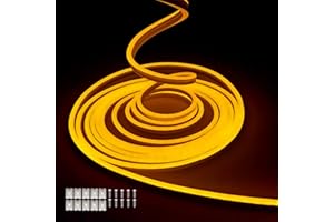 Balabaxer Striscia luminosa giallo al neon, 16.4ft/5m 12V DC 600 SMD2835 LED impermeabile, per la decorazione interna ed esterna (senza azionamento)