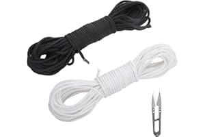 CHANRAINGYEE Sznurek do spodni dresowych 3 mm, 10 m, gumowy sznurek, czarny + biały, gumowy sznurek, czarny sznurek gumowy, sznurek do bluzy z kapturem, aktywności na świeżym powietrzu