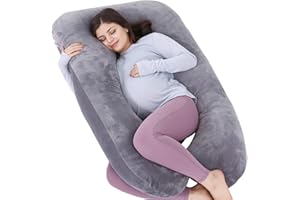 ‎AS AWESLING AS AWESLING Schwangerschaftskissen, U-förmiges Ganzkörperkissen, Stillkissen, Stützkissen und Schwangerschaftskissen für Schwangere mit abnehmbarem Samtbezug (Grau)