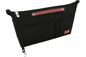 Soyizom Purse Organiser Insert Bag Organiser for Handbags Insert, Felt Purse Organiser with Zipper and Keychain Bag in Bag Fits for Neverfull Speedy Alma ONTHEGO Book Tote and More(Black,Large)