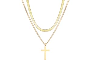 AFSTALR Cross Chain Herr Cross Chain Layered Rostfritt stål, platt ormkedja med korshalsband, Cross Smycken Presenter Guld/Si