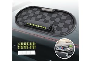 NHHEO Tapis Antidérapant Voiture, Tapis Antidérapant Multifonctionnel avec Plaque D'immatriculation Universelle, Silicone Lavable Tapis de Tableau de Bord(Noir&Gris)