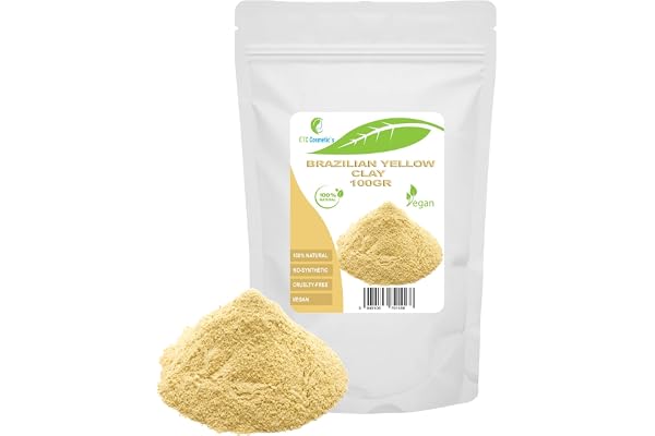 Argile jaune brésilienne - 100 gr - Masques pour le visage, masques pour le corps, masques pour les cheveux, peelings et gommages doux, fabrication de savons, anti-âge et raffermissement de la peau