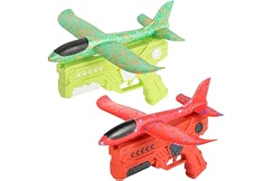 FWHFNB 2 Pièces Avion Polystyrene avec Pistolet Catapulte,Planeur en Mousse,Avion Jouet Volant Enfant,Outdoor Sports Jouets Volants,Cadeau Enfant Anniversaire Garçon Fille 3-12 Ans (A)