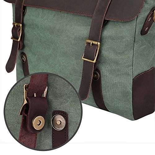 S-ZONE Unisex Vintage Canvas Leder Umhängetasche Schultertasche Laptoptasche Messenger Bag ideal für Studium Büro oder Freizeit Outdoor - 4