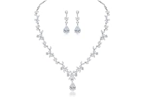 Shuxin Hochzeit Schmuckset für Damen, Halskette & Ohrringe & Armband Set, Blumen Braut Schmuck Set mit 5A Weiß Zirkonia, Allergenfrei Hochzeitsschmuck für Braut Brautjungfern