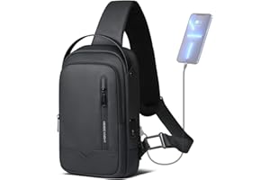 hk Borsa a Tracolla Uomo Impermeabile Leggera con Porta di Caricamento USB, Borsa a Spalla Nera per iPad 11,3 Pollici (Nero)