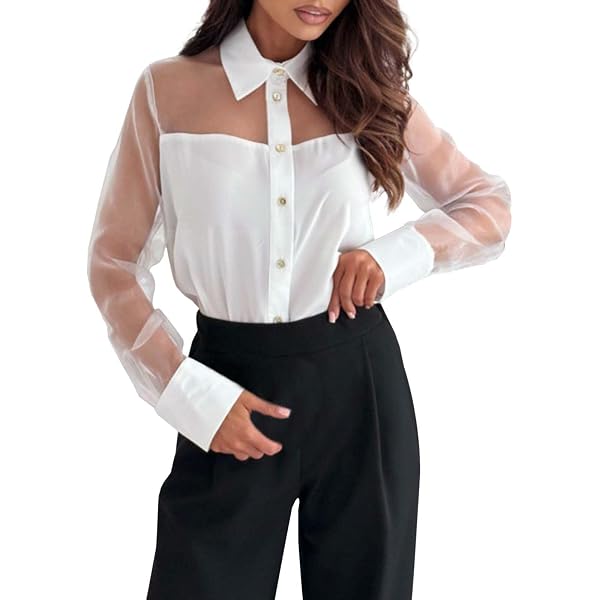 Camicetta Asimmetrica Donna Maniche Lunghe In Rete Crespata - Vestibilità Slim Per Serate E Uscite - 6