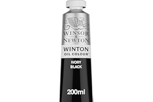 Winsor & Newton 1437331 Winton, feine hochwertige Ölfarbe - 200ml Tube mit gleichmäßiger Konsistenz, Lichtbeständig, hohe Deckkraft, Reich an Farbpigmenten - Elfenbeinschwarz
