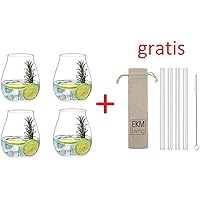 Riedel 5414/67 Gin Tonic Gläser Set 4 Stück + Gratis 4er Set EKM Living Edelstahl Strohhalme (Glas)
