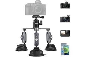 TELESIN Soporte de montaje para cámara de triple ventosa, trípode resistente para ventana, parabrisas, salpicadero, interior y exterior, accesorios para GoPro Insta360 DJI Action Osmo Pocket DSLR accesorio