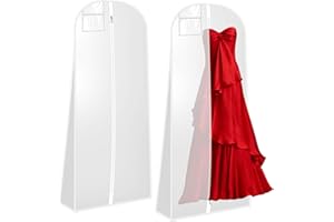 NUANGOO 2 Pièces Housse Robe de Mariée, 180 cm Housse Robe Longue, Housse Vetements à Suspendre respirante à fermeture éclair, adaptée aux robes de mariée,robes de soirée, manteaux longs