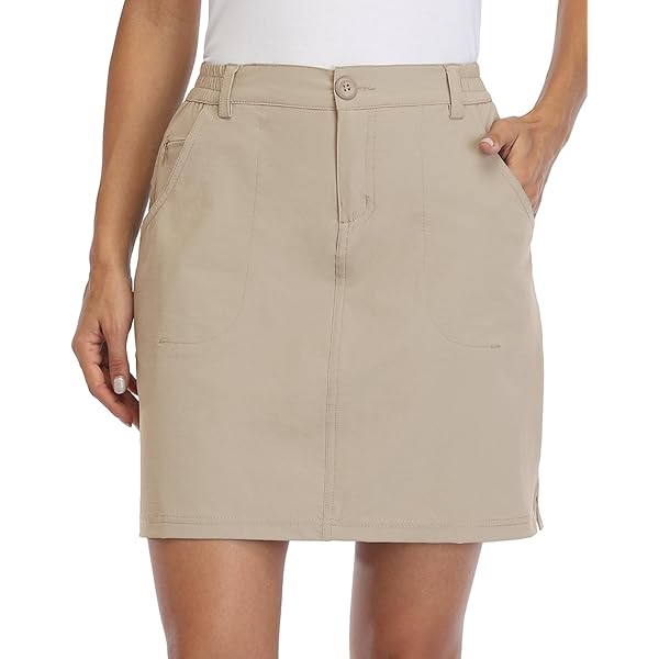 MoFiz Damesshorts voor wandelen in de open lucht, sportshorts UPF 50 , sneldrogend, golf- en tennisrok voor actief wandelen, Kaki, M
