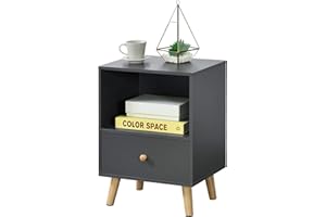 [en.casa] Comodino da Notte con Cassetto e Scomparto/Ripiano 54 x 40 x 30 cm Tavolino da Divano a 4 Gambe in Legno Tavolo Basso da Salotto/Soggiorno/Camera da Notte - Grigio Scuro