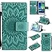 Produktbild Lonchee Samsung Galaxy A3 Leder Wallet Tasche Brieftasche Schutzhülle , Sonnenblumen geprägten Muster Design Hochwertige PU Leder Folio Tasche Case Hülle im Bookstyle mit Standfunktion Kredit Kartenfächer (grün)