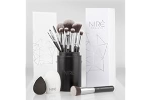 Niré Beauty Professional Makeup Brushes - 15-piece Award Winning Vegan Makeup Brush Set with Case, Blending Sponge, Brush Cleaner, Guide, Gift Box