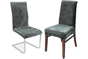 LANSHENG Stretchy Chair Covers for Dining Room Chairs,Stretch Spandex with Elastic Band Chaircover,Velvet Large Dining Chair Slipcovers for Restaurant Hotel Party Banquet (Silver Gray,6 Pack(M))