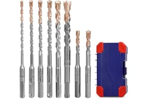 WORKPRO 8-częściowy zestaw wierteł udarowych SDS-Plus, wiertło metryczne, końcówka z węgliku, betonu, kamienia i cementu (bez gwoździ) – pudełko do przechowywania