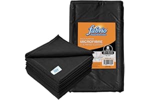 FABRIO Microfibre Cleaning Cloths – Pack of 8, 30x30cm, Ultra-Soft, Lint-Free, Super Absorbent Towels for Kitchen, Car, Glass, and Multi-Surface Cleaning – Black Colour