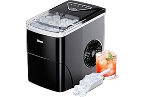 Silonn Ice Maker Machine, 9 Cubes Ready in 6 Mins, 12KG in 24Hrs, Self-Cleaning Ice Machine with Ice Scoop and Basket, 2 Sizes of Bullet Ice for Home Kitchen Office Bar Party