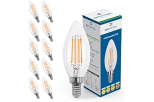 Bratek 10 Lampadine Led E14 Luce Calda Vintage a Candela 3000k 6W 660 Lumen - Lampadina Vintage Attacco Piccolo e14 a Filamento Led Trasparente Equivalente 75W a Incandescenza o 60w Alogena