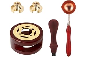 HELWEET Zestaw pieczęci woskowej z podgrzewaczem, łyżką do topienia i 2 głowicami - do uszczelniania kopert, zaproszeń ślubnych i pakowania prezentów