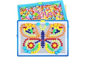 XGOPTS Mushroom Nails Pegboard Jigsaw, 296 PCS Intelligence Building Blocks Educational Mosaic Pegboard Creative DIY Peg Pegboard for Kids Toddlers Birthday (296/592 pcs)