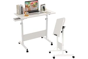 RCYNVIEW Mesa Plegable Portatil Escritorio Blanco Mesa Regulable Altura, Mesa Auxiliar con Ruedas, 80 x 40 cm Mesa Ordenador Pequeña Altura Ajustable, Standing Desk para Dormitorio, Oficina, Sala de Estar