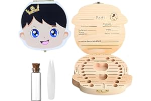 GeekerChip Caja Dientes de Leche Niño en Español,Caja para Dientes,Caja de Dientes de Madera para Niños,Pinzas, Botecito,Regalo Niño 5 6 7 8 9 Años