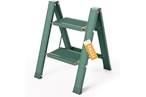 KULACO Escabeau 2 marches pliable, capacité 150 kg avec larges pédales antidérapantes, échelle pliante en aluminium, échelle multifonctionnelle pour la maison, la garde-manger, intérieur et extérieur