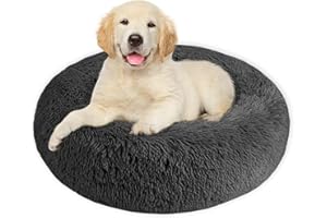 Nasjac Cama calmante para Mascotas, Nido de Mimbre para Donuts Cojín de Felpa Suave y cálido para Perros con Esponja acogedora Parte Inferior Antideslizante para Mascotas (XL(80Cm), Gris Oscuro)