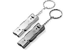 USYSGT Silbato De Doble Tubo 2 piezas, ,Silbato de Emergencia,Silbato y llavero de acero,Silbato de Seguridad de Alto decibelio,Para camping, senderismo