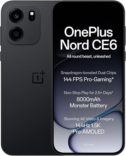 OnePlus Nord CE6 | 8GB+128GB | Pitch Black | Snapdragon 7s Gen 4 | Segment's Fastest Touch Response | 8000mAh Battery | 144Hz