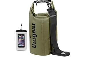 Unigear Sac étanche 2 L/5 L/10 L/20 L/30 L/40 L avec étui pour téléphone et Longue bandoulière réglable pour Bateau/Kayak/pêche/Rafting/Natation/Camping/Snowboard