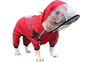 PETCUTE Chubasquero para Perros con Capucha,Impermeable para Perros con Collar Agujero y Tiras Reflectoras Seguras,Chaqueta para Cachorro Resistente al Agua para Perro Pequeño Medianos