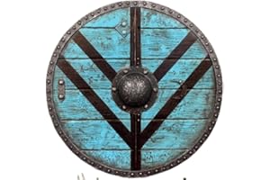 RYARTGLOBAL Authentic Battle-Ready Viking Shield Inspired by Lagertha: Medieval Armor Crafted from Round Wooden Materials Blue, Blue, 24"
