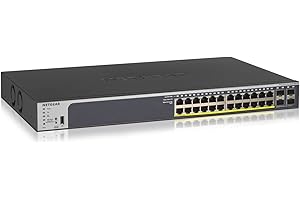 Netgear GS728TP 28 portów Gigabit Ethernet LAN PoE Switch Smart, Sieć Switch Managed 24 x PoE+ 190 W, 4 x 1G-SFP, komputer stacjonarny lub 19-calowy montaż w szafie