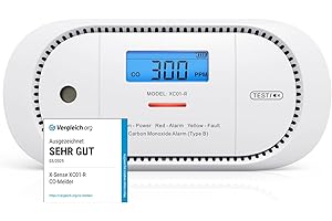 X-Sense Kohlenmonoxid Melder, TÜV-Zertifiziert, mit digitalem LCD-Display, CO Melder mit austauschbarer 5-Jahres-Batterie und Spitzenwertspeicher, XC01-R