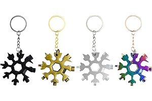 POPMANKO 4Pcs Snowflake Multi Tool, Portable Stainless Steel 18 in 1 Snowflake Multitool Snow Wrench Screwdriver Bottle Opener with Keychain, Useful Multi Tool Gadget Christmas Gift for Man Him Travel Camping