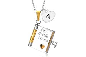 DORANA My Little Star Book Necklace for Daughter Girls Initial Non Tarnish Gift for Daughter from Mum and Dad Letter A-Z Heart Pendant Necklace for Kids Teens