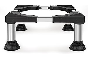 Humagineer Waschmaschinen Untergestell mit 4 Edelstahlfüßen, Höhenverstellbar Von 17.7-21.3cm Waschmaschinensockel Schwer belastbar, Kühlschrankständer Universalständer für Haushaltsgeräte, Schwarz
