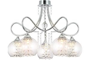 ‎LEWIMA Charmante Kristall Kronleuchter Deckenlampe 5 flammiger Glas Kugel Lüster 54cm 5x 5W ersetzbare Led Leuchtmittel Lewima Sofia