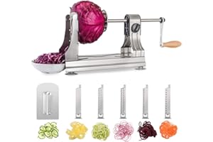 WellToBe 6 Blades Stainless Steel Vegetable Spiralizer Vegetable Spiral Slicer, Adjustable Manual Veggie Zucchini Pasta Spaghetti Maker Zoodle Maker with 4 Strong Suctions